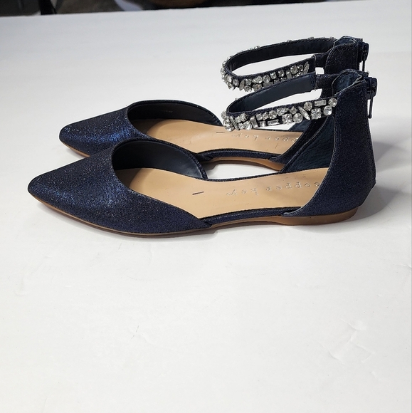 Copper Keys Women's Ankle Strap Rhinestone Point Toe Glitter Navy Flats Size 6 - Picture 5 of 8